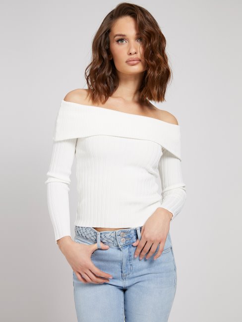 Pull Blanc à épaules Dénudées Guess