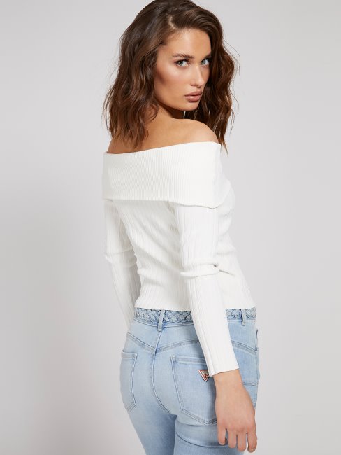 Pull Blanc à épaules Dénudées Guess