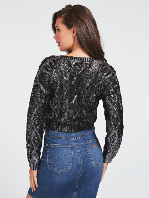 Pull Tresse Court Guess Noir