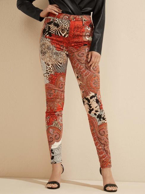 Guess Nuances D'orange Marciano Pantalon En Denim Imprimé Sur Toute La Surface