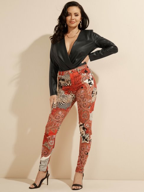 Guess Nuances D'orange Marciano Pantalon En Denim Imprimé Sur Toute La Surface