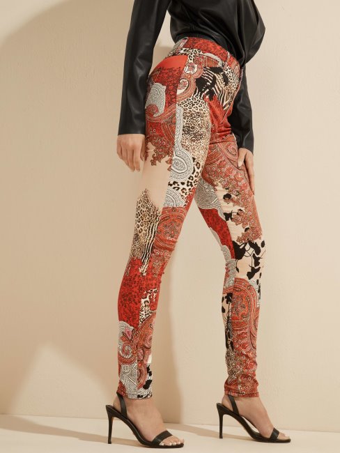 Guess Nuances D'orange Marciano Pantalon En Denim Imprimé Sur Toute La Surface