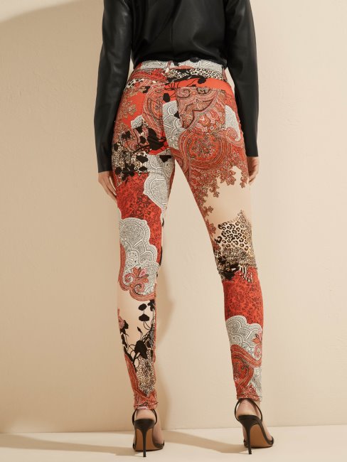 Guess Nuances D'orange Marciano Pantalon En Denim Imprimé Sur Toute La Surface