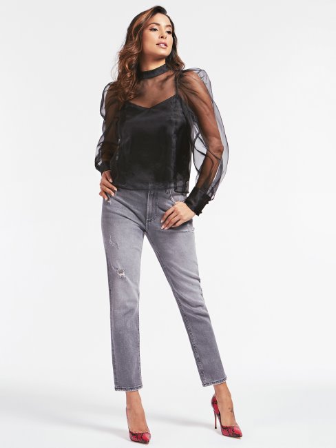 Pantalon En Jean Gris Coupe Décontractée Guess Destroy