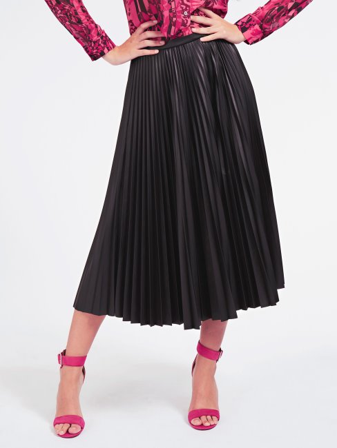 Jupe Plissée Simili Cuir Guess Noir