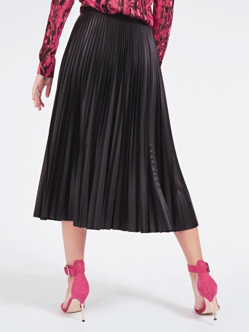 Jupe Plissée Simili Cuir Guess Noir