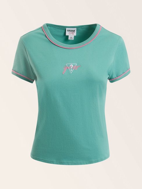 Tee Shirt Guess Bleu à Logo Sur Le Devant