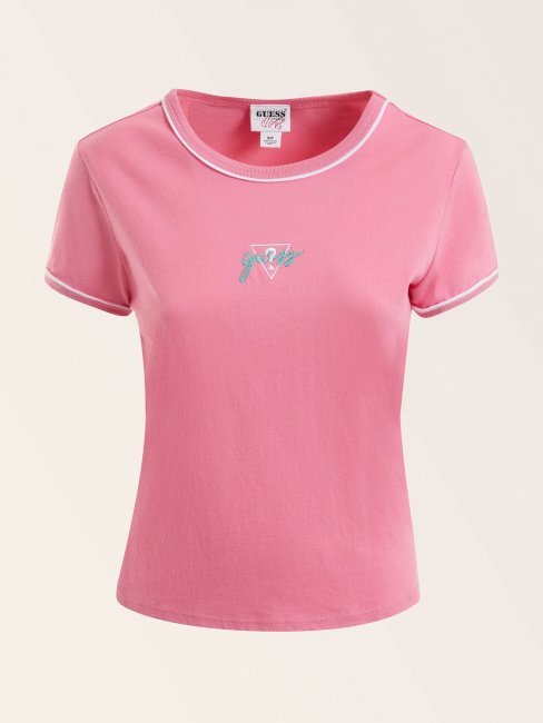 Tee Shirt Guess Rose à Logo Sur Le Devant