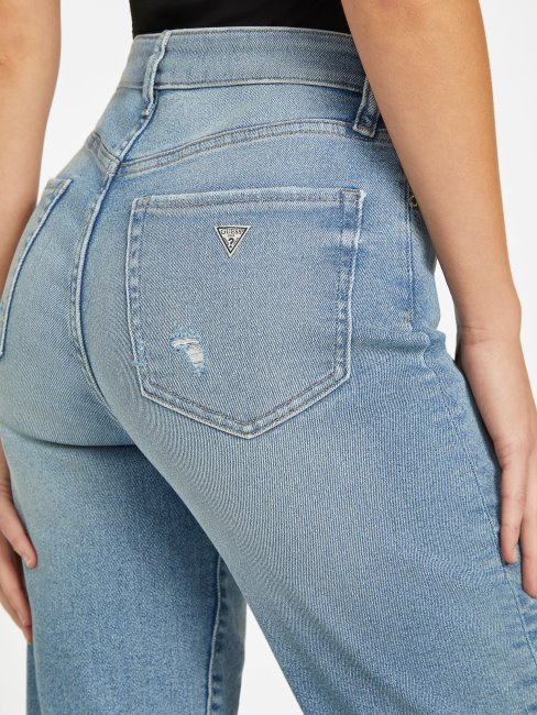 Jean Chaya à Taille Ultra Haute Et Ourlet Fendu Délavé Clair Guess