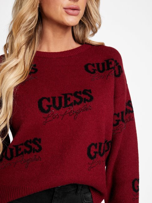 Jus De Betterave Pull Rouge Avec Logo Guess Cate