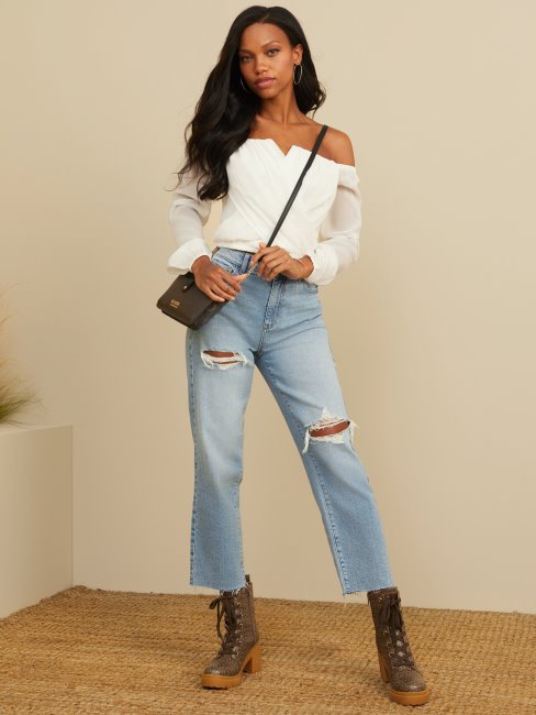 Guess Jean Droit Délavé Doja Léger Délavé