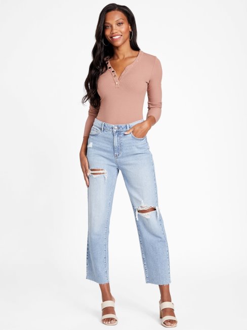 Guess Jean Droit Délavé Doja Léger Délavé