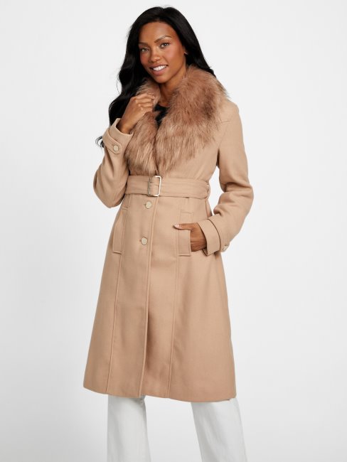 Manteau En Laine Mélangée Aura Guess Caramel Laiteux