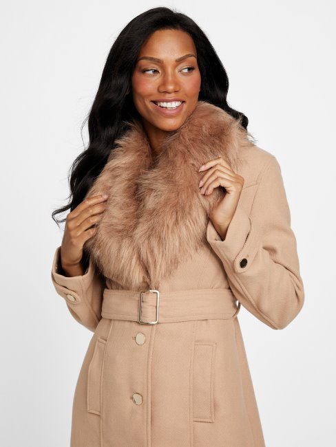 Manteau En Laine Mélangée Aura Guess Caramel Laiteux