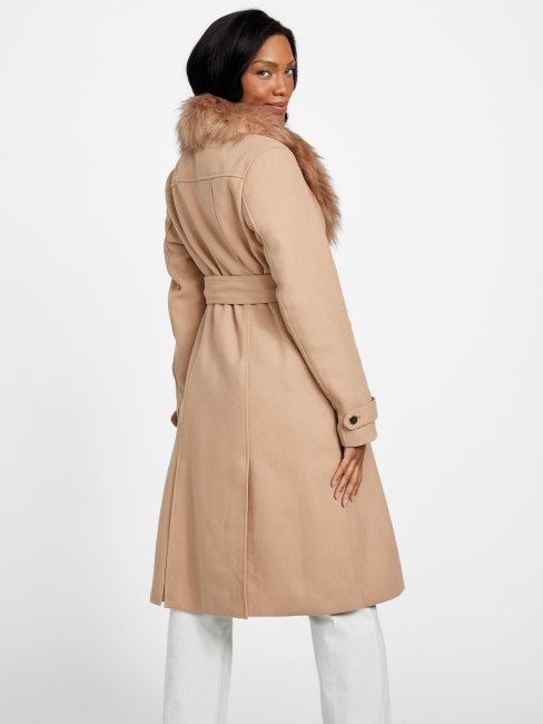 Manteau En Laine Mélangée Aura Guess Caramel Laiteux