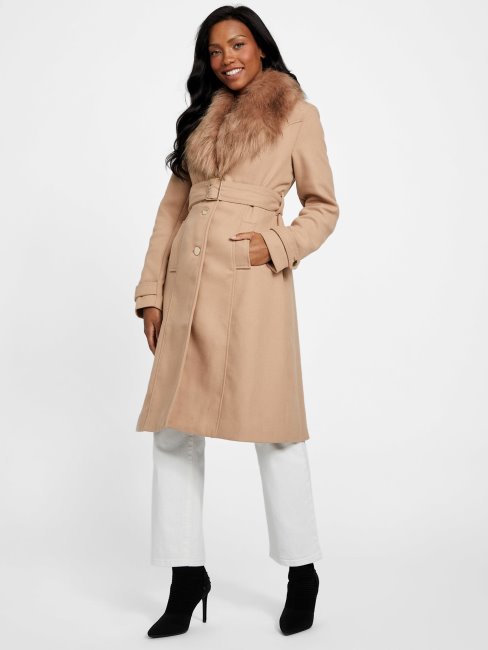 Manteau En Laine Mélangée Aura Guess Caramel Laiteux