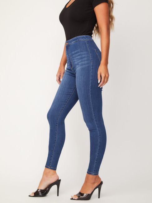 Guess Eco Nova Jean Courbé à Taille Ultra Haute Délavé Moyen