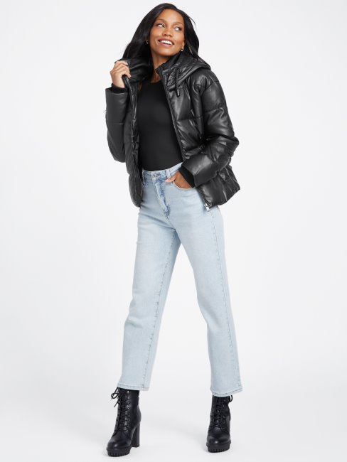 Vadley Doudoune En Similicuir Jet Black Guess