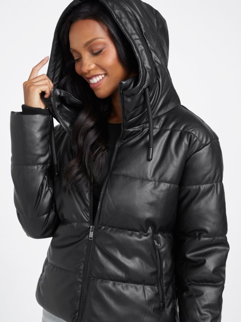 Vadley Doudoune En Similicuir Jet Black Guess