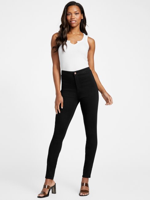 Jean Skinny Courbé à Taille Ultra Haute Eco Nova Délavé Noir Guess
