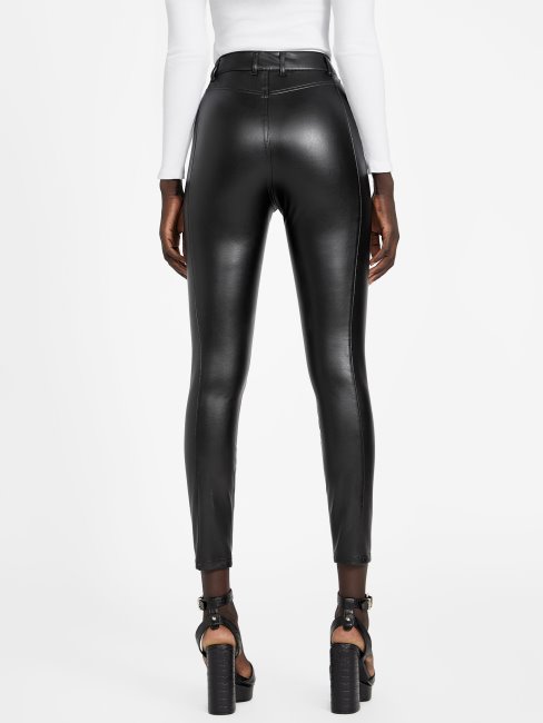 Guess Pantalon En Similicuir Pauline Noir De Jais