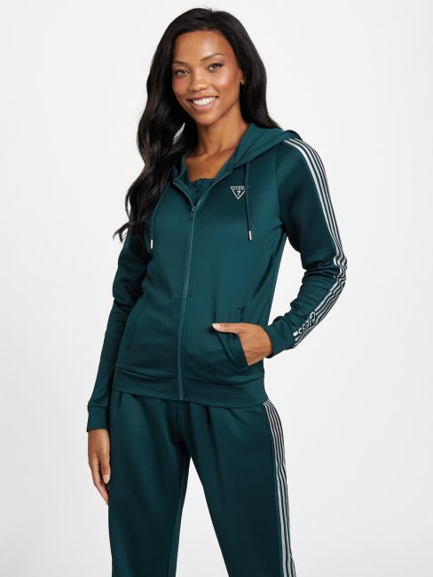 Guess Eco Veda Veste Zippée En Tricot Dark Jade