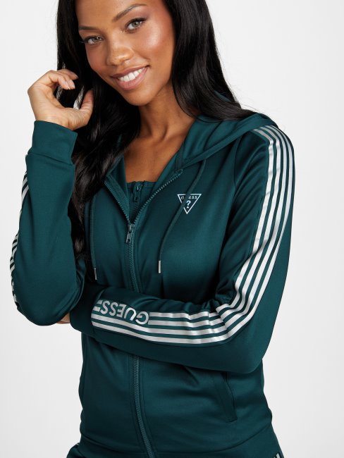 Guess Eco Veda Veste Zippée En Tricot Dark Jade