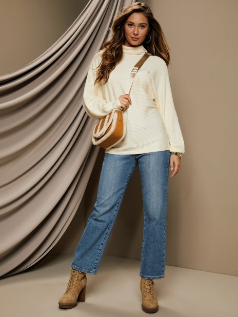 Pull Col Roulé Côtelé Blanc Lait Ediel Guess