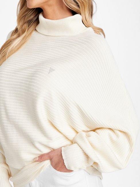 Pull Col Roulé Côtelé Blanc Lait Ediel Guess