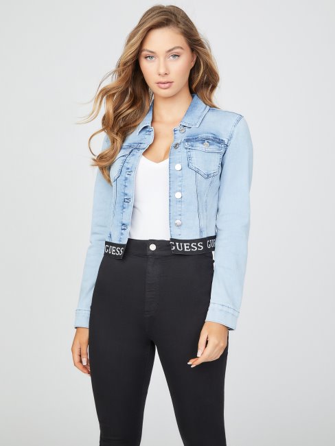 Guess Veste En Jean à Bande Logo Camil Délavé Clair