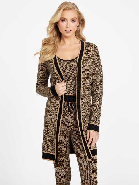 Guess Eco Cachet Logo Cardigan Toasted Taupe Multi