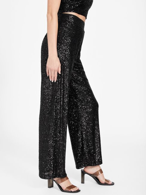 Pantalon Palazzo à Sequins Sabine Noir De Jais Guess