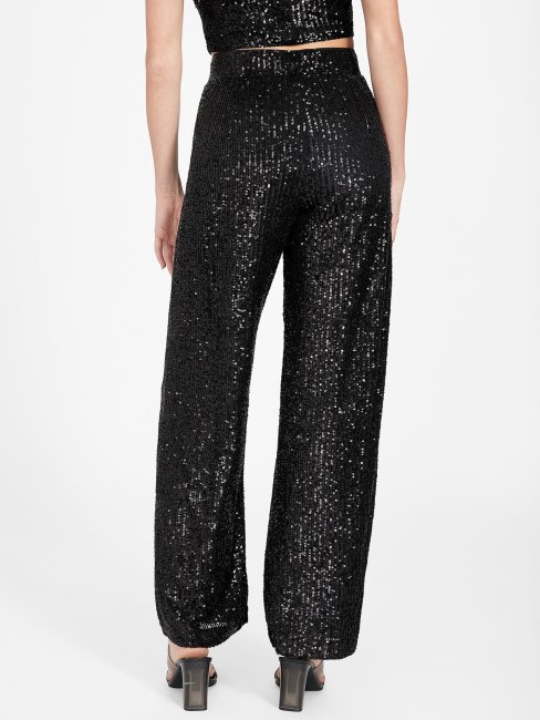 Pantalon Palazzo à Sequins Sabine Noir De Jais Guess