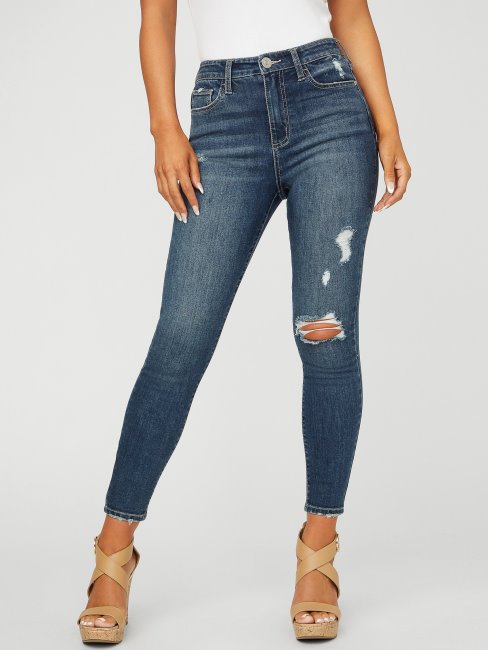 Jean Skinny Taille Haute à Délavage Destroy Foncé Guess Eco Simmone