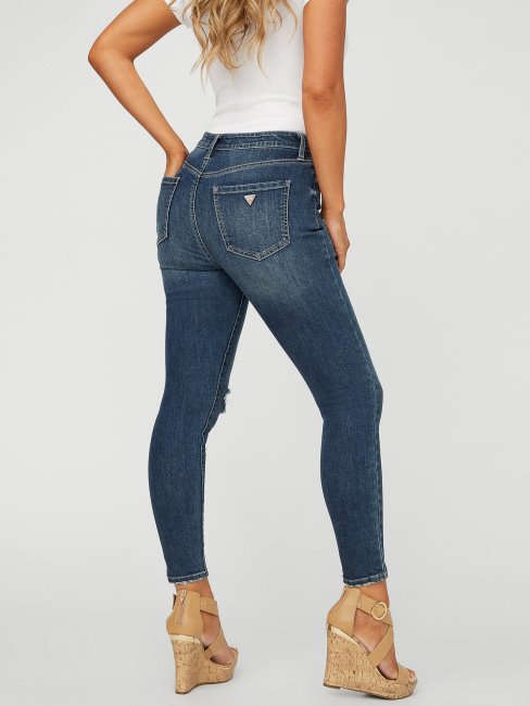 Jean Skinny Taille Haute à Délavage Destroy Foncé Guess Eco Simmone