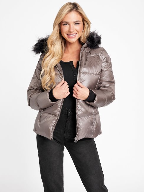 Guess Equestrian - Doudoune Calissa Marron En Duvet Véritable