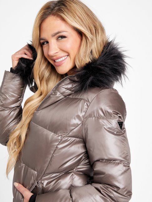 Guess Equestrian - Doudoune Calissa Marron En Duvet Véritable