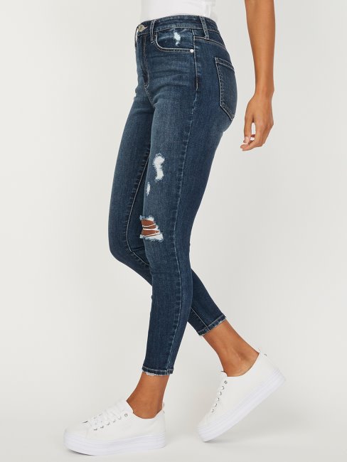 Jean Skinny Taille Haute Eco Simmone Délavage Destroy Foncé 30 Inse Guess