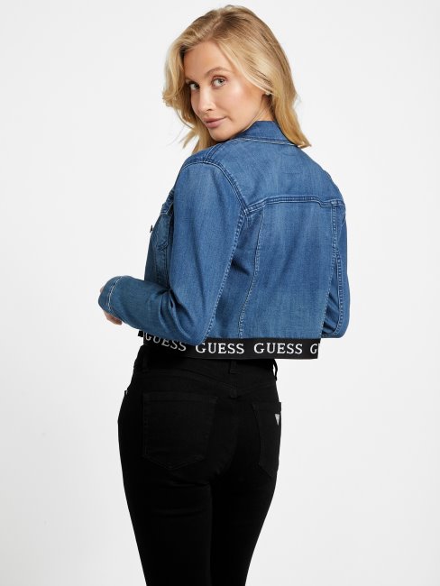 Veste En Jean Camel à Bande Logo Délavé Moyen Guess