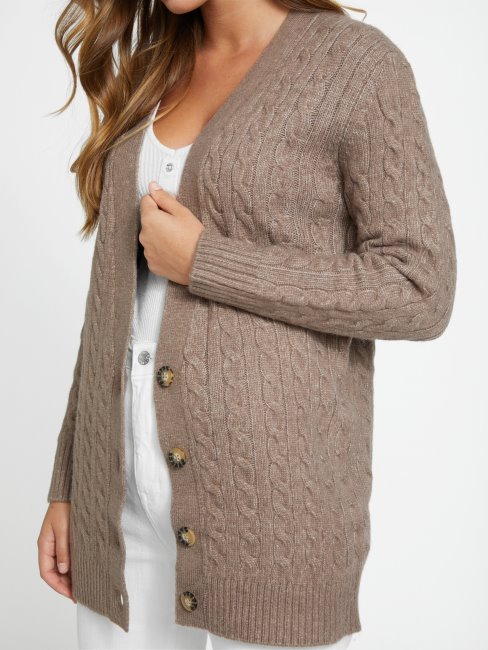 Cardigan En Laine Mélangée Ojai Soft Mink Guess