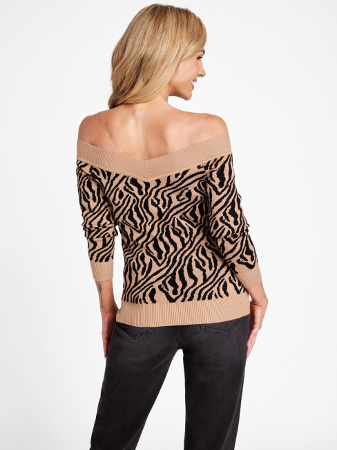 Guess Kade Pull à épaules Dénudées Caramel Laiteux Multi