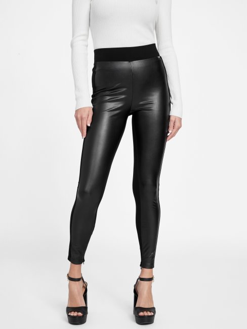 Guess Pantalon Marco En Similicuir Noir De Jais
