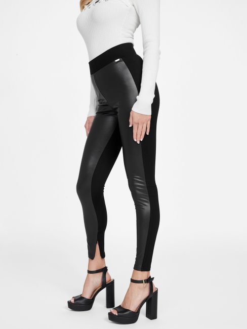 Guess Pantalon Marco En Similicuir Noir De Jais
