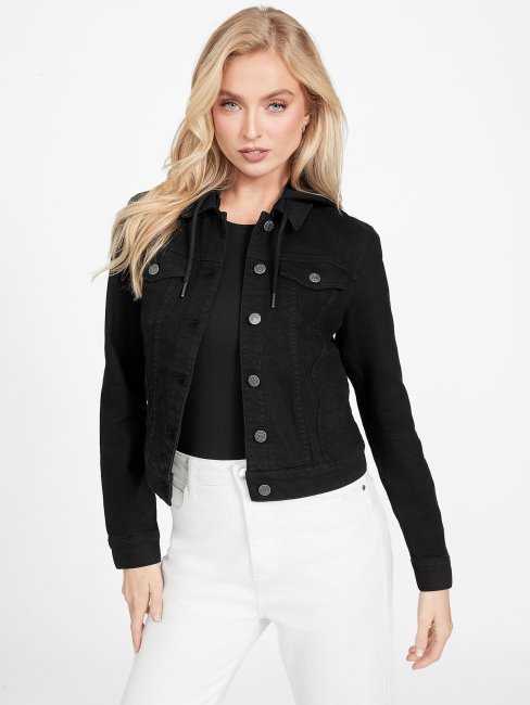 Guess Veste En Jean Noire à Capuche Eco Stella