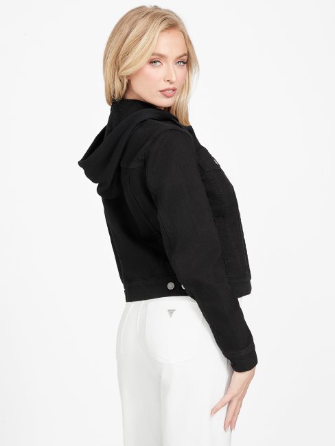 Guess Veste En Jean Noire à Capuche Eco Stella