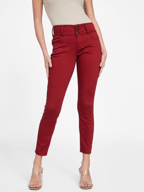 Jean Skinny Taille Mi-haute à Trois Boutons Shana Rouge Foncé Guess