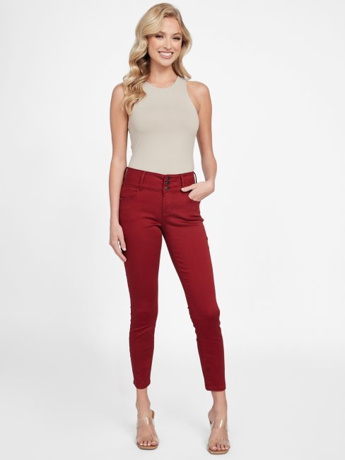 Jean Skinny Taille Mi-haute à Trois Boutons Shana Rouge Foncé Guess
