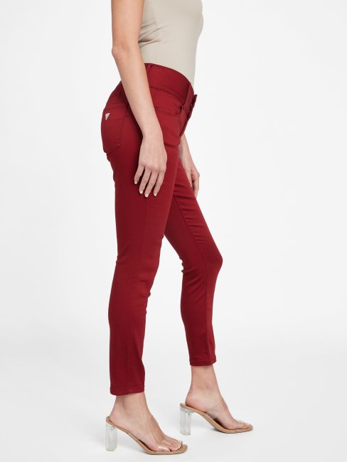 Jean Skinny Taille Mi-haute à Trois Boutons Shana Rouge Foncé Guess