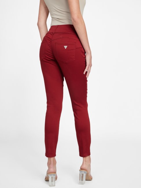 Jean Skinny Taille Mi-haute à Trois Boutons Shana Rouge Foncé Guess