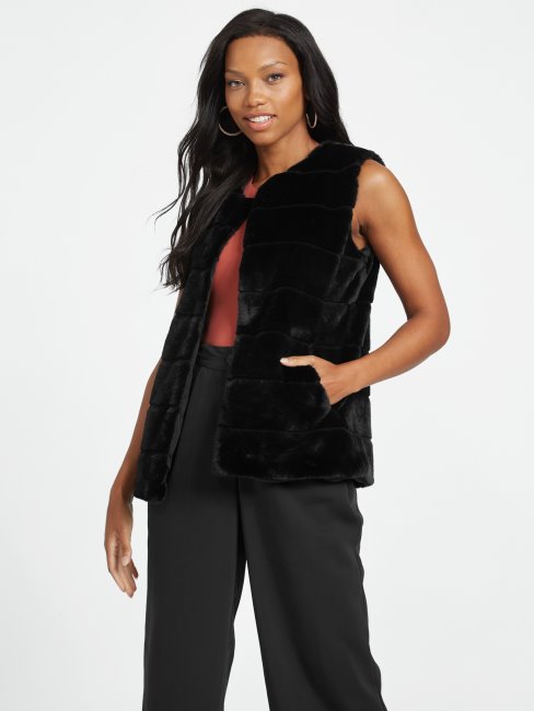 Gilet En Fausse Fourrure Coretta Guess Noir De Jais